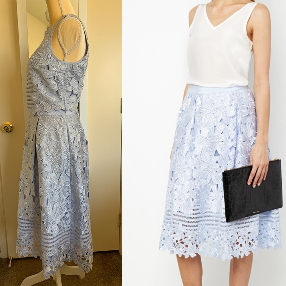 Ted Baker London Light Blue Floral Lace Midi Skirt